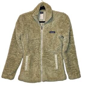 Patagonia XS Tan Khaki Beige Teddy Shaggy deep pile Fleece Full Zip Jacket